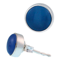 Load image into Gallery viewer, Ohrstecker Chalzedon blau rund 6 mm 925er Sterling Silber Rand Stein Silberohrstecker - chic-net.de
