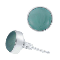 Load image into Gallery viewer, Ohrstecker Chalzedon hellblau rund 6 mm 925er Sterling Silber Rand Stein Silberohrstecker - chic-net.de
