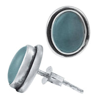 Load image into Gallery viewer, Ohrstecker Chalzedon hellblau Stein oval 10 mm Ø 925 Sterling Silber hoch Rand - chic-net.de
