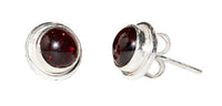 Load image into Gallery viewer, Ohrstecker,dunkelrot, Granat, Rand dick, rund, 8mm Ø, in Silber eingefasst, 925er Sterlingsilber-Stift - chic-net.de
