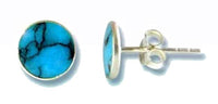 Load image into Gallery viewer, Ohrstecker, flach Türkis, rund, 8 mm Ø, in massivem Silber eingefasst, 925er Sterlingsilber-Stift - chic-net.de

