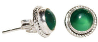 Load image into Gallery viewer, Ohrstecker Jade grün rund Rand Zopfmuster 8 mm Ø eingefasst 925er Sterling Silber - chic-net.de
