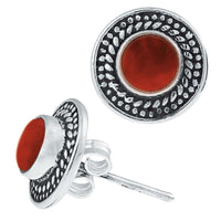 Load image into Gallery viewer, Ohrstecker Karneol rund Scheibe Kranz 10 mm Ø 925er Sterling Silber oxidiert - chic-net.de
