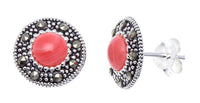 Load image into Gallery viewer, Ohrstecker, koralle, rund, silber Rand 8 mm Ø, silber Steine eingefasst, 925er Sterlingsilber - chic-net.de
