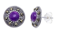 Load image into Gallery viewer, Ohrstecker, lila, rund, silber Rand 8 mm Ø, silber Steine eingefasst, 925er Sterlingsilber - chic-net.de
