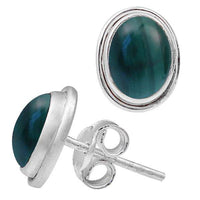 Load image into Gallery viewer, Ohrstecker Malachit grün oval 10 mm 925er Sterling Silber hoch Rand - chic-net.de
