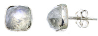 Load image into Gallery viewer, Ohrstecker Mondstein Quadrat 8 mm 925er Sterlingsilber Rand facettiert weiß gewölbt.
