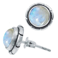 Load image into Gallery viewer, Ohrstecker Mondstein rund 10 mm 925er Sterling Silber Kerben Rand diagonal - chic-net.de
