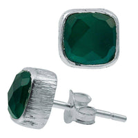 Load image into Gallery viewer, Ohrstecker Onyx grün Quadrat 6 mm 925er Sterlingsilber facettiert Rillen Rand - chic-net.de
