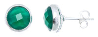 Load image into Gallery viewer, Ohrstecker Onyx rund 8 mm Rand 925er Sterlingsilber gebürstet facettiert grün - chic-net.de
