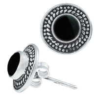 Load image into Gallery viewer, Ohrstecker Onyx rund Scheibe Kranz 10 mm Ø 925er Sterling Silber oxidiert - chic-net.de
