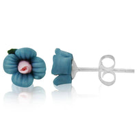 Load image into Gallery viewer, Ohrstecker rosa hellblau Rose Blättchen plastisch 925er Silber Damen Rosenohrstecker - chic-net.de
