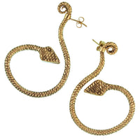 Load image into Gallery viewer, Ohrstecker Schlange schraffiert gebogen Messing golden nickelfrei Piercing Brass antik Tribal - chic-net.de
