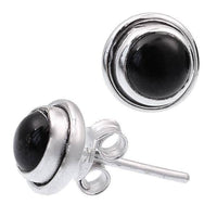 Load image into Gallery viewer, Ohrstecker schwarz Onyx Stein rund 8 mm Ø 925er Sterling Silber hoch Rand - chic-net.de
