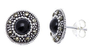 Load image into Gallery viewer, Ohrstecker, schwarz, rund, silber Rand 8 mm Ø, silber Steine eingefasst, 925er Sterlingsilber - chic-net.de
