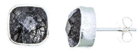 Load image into Gallery viewer, Ohrstecker schwarz Rutilquarz Quadrat 8 mm 925er Sterlingsilber facettiert Rillen Rand - chic-net.de
