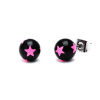 Load image into Gallery viewer, Ohrstecker Sterne Kugel 6 mm Acryl Unisex Ohrringe Edelstahl nickelfrei rosa schwarz - chic-net.de
