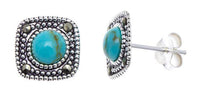 Load image into Gallery viewer, Ohrstecker türkis eckig runder Stein silber Rand 8 mm silber Steine eingefasst 925er Sterlingsilber - chic-net.de
