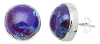 Load image into Gallery viewer, Ohrstecker Türkis Kreis 13 mm Rand 925er Sterlingsilber Stein lila Steinohrstecker - chic-net.de
