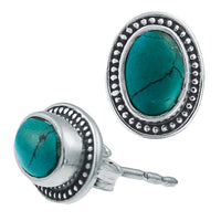 Load image into Gallery viewer, Ohrstecker Türkis oval, silber Rand Zopfmuster Rand Ohrringe 925er Sterlingsilber - chic-net.de
