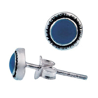 Load image into Gallery viewer, Ohrstecker Türkis rund 5 mm Ø 925er Sterling Silber dunkel oxidiert Rand - chic-net.de
