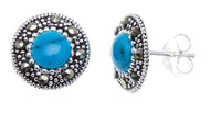 Load image into Gallery viewer, Ohrstecker, türkis, rund, silber Rand 8 mm Ø, silber Steine eingefasst, 925er Sterlingsilber - chic-net.de
