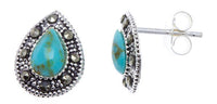 Load image into Gallery viewer, Ohrstecker türkis Tropfen Stein silber Rand 8 mm silber Steine eingefasst 925er Sterlingsilber - chic-net.de

