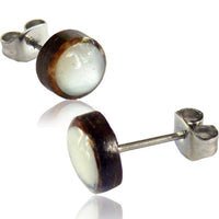 Load image into Gallery viewer, Ohrstecker Unisex 8 mm Kokosnuss Holz Edelstahl Muschel Stein Inlay rund Stern - chic-net.de
