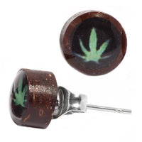 Load image into Gallery viewer, Ohrstecker Unisex 8 mm Kokosnuss Holz Edelstahl Muschel Stein Inlay rund Stern - chic-net.de
