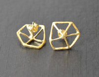 Load image into Gallery viewer, Ohrstecker vergoldet 925 Silber Gitter Wabe erhöht - chic-net.de
