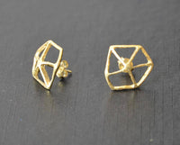 Load image into Gallery viewer, Ohrstecker vergoldet 925 Silber Gitter Wabe erhöht - chic-net.de
