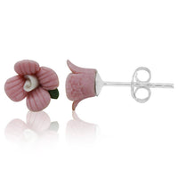 Load image into Gallery viewer, Ohrstecker weiß rosa Rose Blättchen plastisch 925er Silber Damen Rosenohrstecker - chic-net.de
