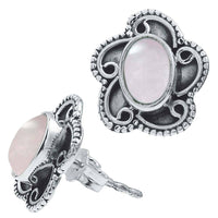 Load image into Gallery viewer, Ohrstecker weißer Stein Mondstein oval, silber Rand Blume Ohrringe 925er Sterlingsilber - chic-net.de
