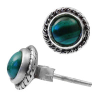 Load image into Gallery viewer, Ohrstecker Zopf Rand Malachit grün rund 8 mm 925er Sterling Silber Stein Silberohrstecker - chic-net.de
