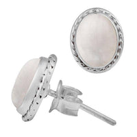 Load image into Gallery viewer, Ohrstecker Zopf Rand Mondstein oval 10 mm 925er Sterling Silber Stein Silberohrstecker - chic-net.de
