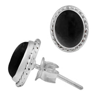 Load image into Gallery viewer, Ohrstecker Zopf Rand Onyx oval 10 mm 925er Sterling Silber Stein Silberohrstecker - chic-net.de
