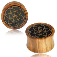 Load image into Gallery viewer, Olivenholz Horn Inlay Flesh Plug Blume des Lebens - chic-net.de
