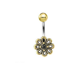 Load image into Gallery viewer, Bauchnabel Piercing Brass Edelstahl Blümchen Stein - chic-net.de
