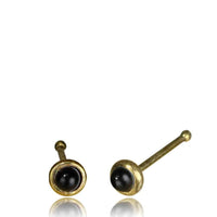 Load image into Gallery viewer, Onyx schwarz Nasenstecker Nostril Tragus antik golden Messing rund 8 mm lang - chic-net.de
