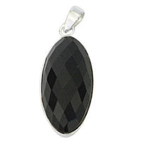 Load image into Gallery viewer, Onyxanhänger schmal oval schwarz facettiert gewölbt 925er Sterling Silber Onyx Anhänger Glitzer - chic-net.de
