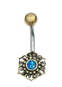 Load image into Gallery viewer, Bauchnabelpiercing Blume Edelstahl Stein Messing - chic-net.de
