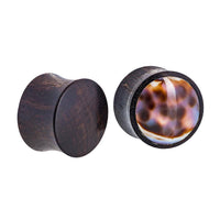 Load image into Gallery viewer, Organic Arangholz Plug Black Dots Shell Inlay weiß dunkel Tribal - chic-net.de
