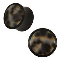 Load image into Gallery viewer, Organic Arangholz Plug Black Dots Shell Inlay weiß dunkel Tribal - chic-net.de
