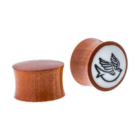 Load image into Gallery viewer, Organic Holz Plug braun weißes Inlay schwarze Taube Tribal - chic-net.de
