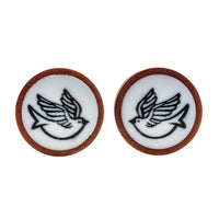 Load image into Gallery viewer, Organic Holz Plug braun weißes Inlay schwarze Taube Tribal - chic-net.de
