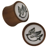 Load image into Gallery viewer, Organic Holz Plug braun weißes Inlay schwarze Taube Tribal - chic-net.de
