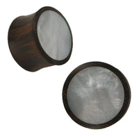 Cargar imagen en el visor de la galería, Organic Sonoholz Plug braun Perlmutt weiß schillernd Inlay Tribal - chic-net.de
