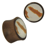 Load image into Gallery viewer, Organic Sonoholz Plug Weiß Gelb Muschel Inlay braun Flecken Muster Tribal - chic-net.de
