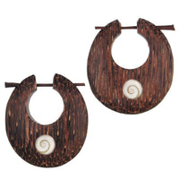 Load image into Gallery viewer, Palmholz Pin Ohrringe Creolen oval Shivaauge rund dick handgeschnitzt 42 mm - chic-net.de
