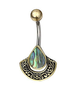 Load image into Gallery viewer, Bauchnabelpiercing Edelstahl Brass Bogen Träne Inlay - chic-net.de
